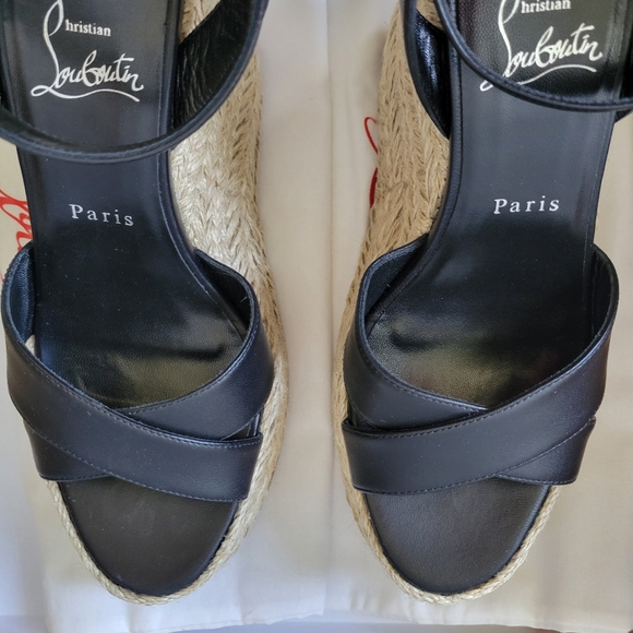 Christian Louboutin Mariza zeppa 130 black leather wedge sandals sz 39 - Picture 9 of 16
